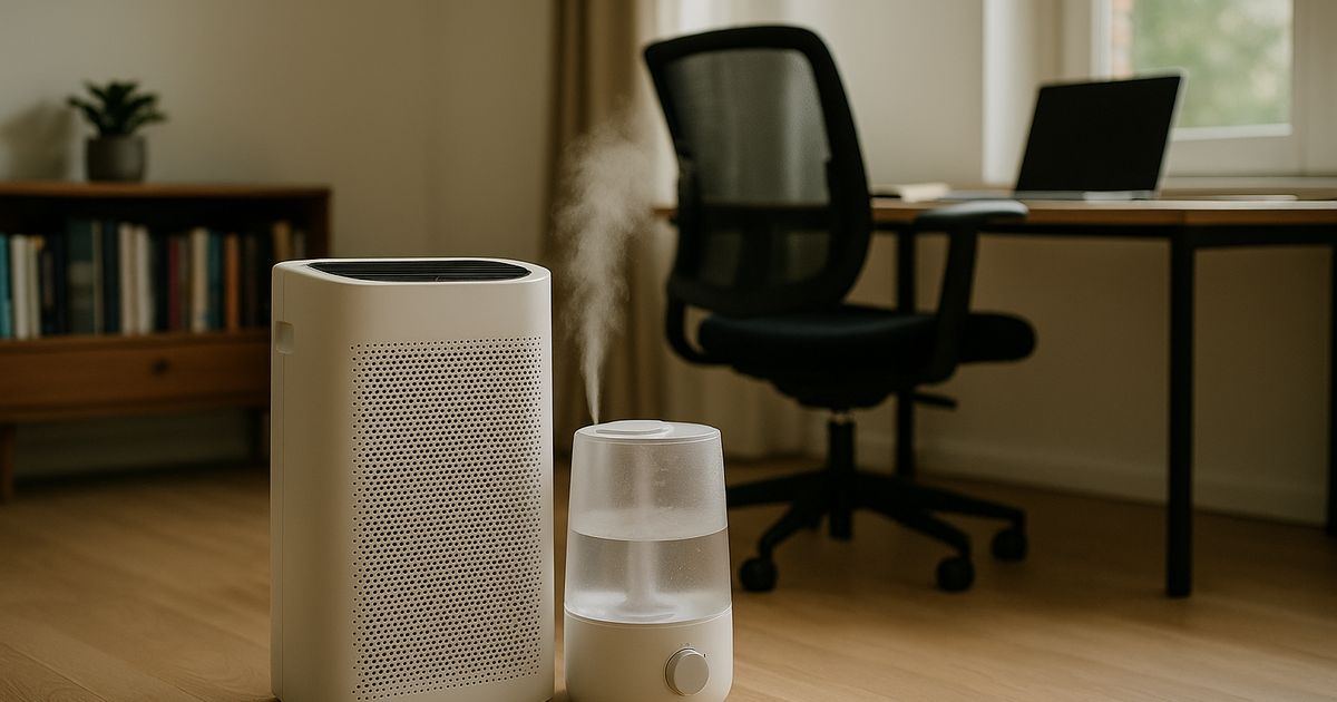 Office air purifiers and humidifiers in a hybrid work environment.