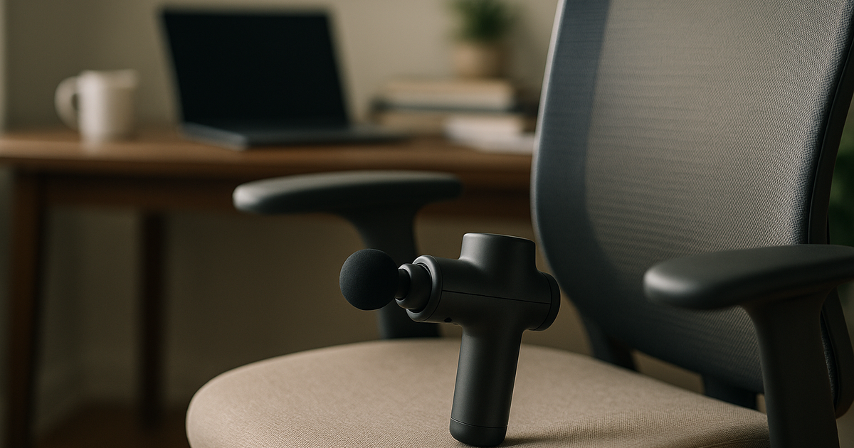 A person experiencing discomfort while using a massage gun on their calf muscle, suggesting an area of inflammation.