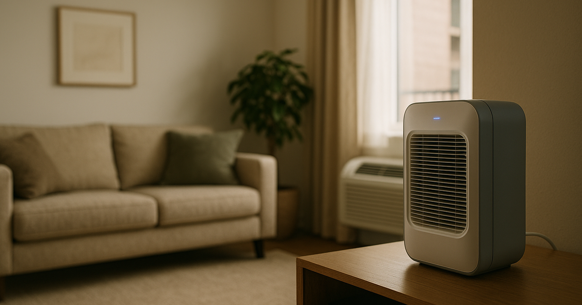 Las Vegas apartment with open door during a dust storm, HVAC struggling to cool.