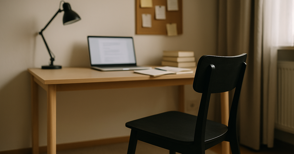 Student in shared apartment using posture hacks instead of ergonomic chair